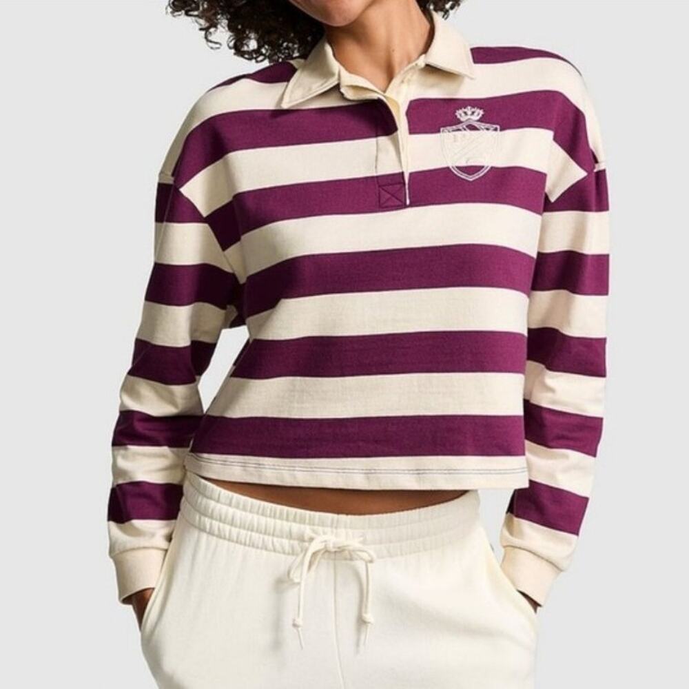 Victoria's Secret PINK Long Sleeve Rugby/Polo Button-up Tee in a Purple Rose XL